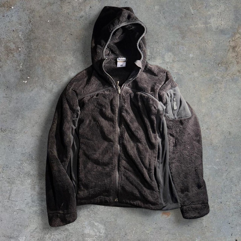 Columbia Sportswear Titanium Women Black Brown Fleece Jacket Hooded Y2K Small